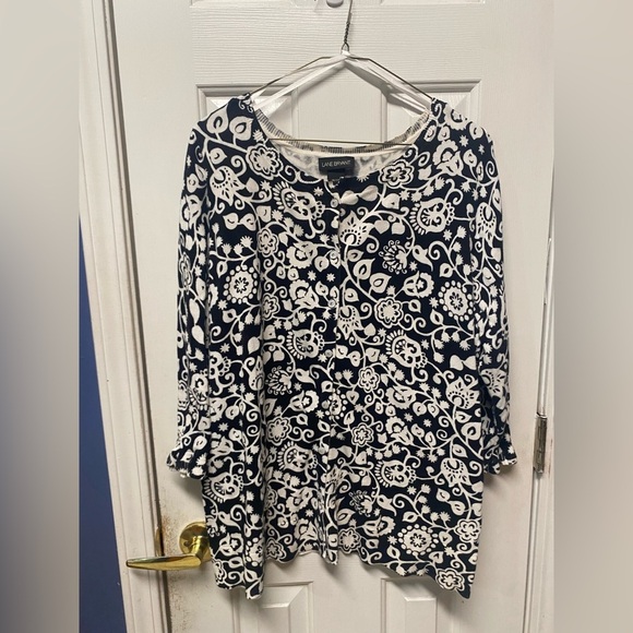 Lane Bryant Womans Black/White Button Up 3/4 Sleeve Cotton Cardigan Size 18-20 - Picture 1 of 8